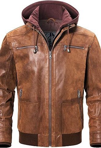 Men’s Leather Jacket With Removable Hood Genuine Leather Jackets