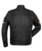 Men’s Black Leather Red and White Striped Cafe Racer Jacket