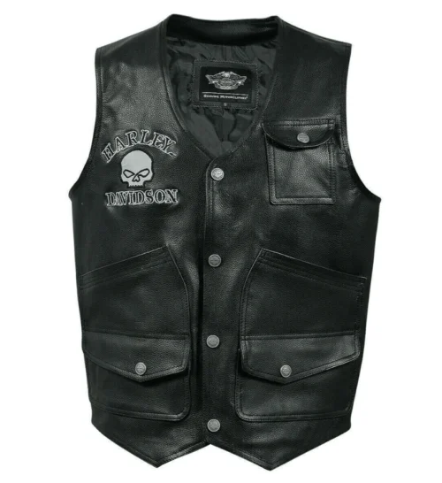 Harley Davidson Skull Embroidered Leather Vest