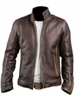 Men’s Cafe Racer Distressed Leather Jacket