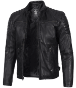 Premium Black Cafe Racer Leather Jacket for Men