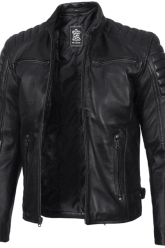 Premium Black Cafe Racer Leather Jacket for Men