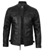 Premium Leather Classic Mens Black Cafe Racer Biker Jacket