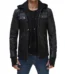 Mens Black Bomber Leather Jacket With Hoodie