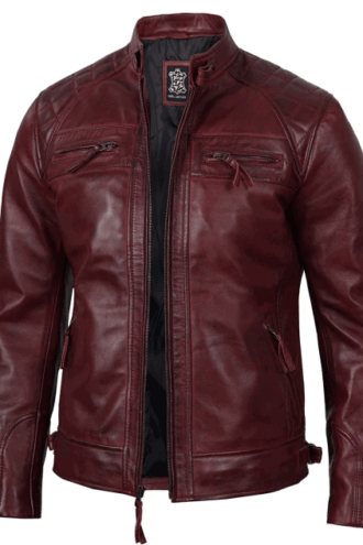 Tall Mens Real Leather Maroon Biker Jacket