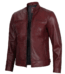Mens Maroon Leather Cafe Racer Motorcycle Jacket