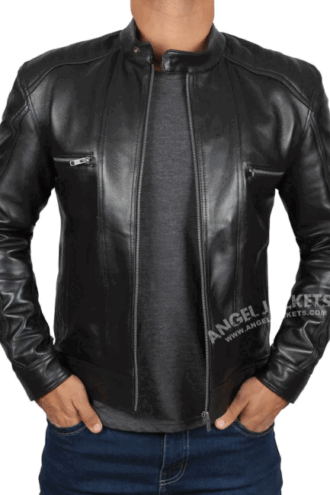 Men's Black Leather Cafe Racer Jacket