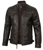 Mens Cafe Racer Distressed High Quality Brown Leather Jacket - Limited Stock