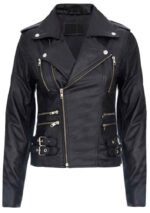 Women's Black Retro 100% Nappa Real Leather Biker Jacket Soft Multi Zip Coat