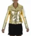 Italian handmade Women genuine lamb leather biker jacket slim fit metallic gold