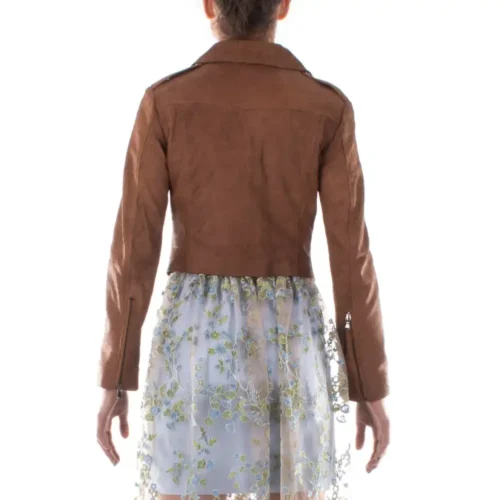 Italian handmade Women genuine soft lambskin leather trendy cropped biker jacket slim fit color BROWN snake texture