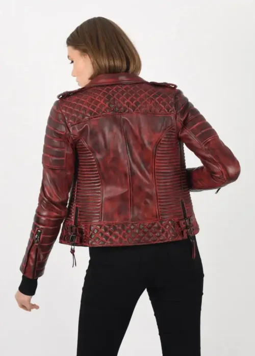 Women’s Burnt Red Biker handmade Italian lambskin Leather Jacket