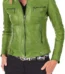 Women's Genuine Lambskin Leather Motorcycle Jacket Christmas Green Stylish Coat