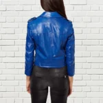 Women Blue 100% Genuine Lambskin Leather Biker Jacket, Women's Blue Leather Slim Fit Motorcycle Jacket,