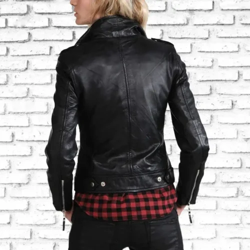 Women Biker Motorcycle Lamb Skin Slim Fit Leather Jacket , Casual Genuine Leather Jacket for Women lambskin leather woman jacket