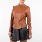 Italian handmade Women soft genuine lambskin leather jacket color Tan