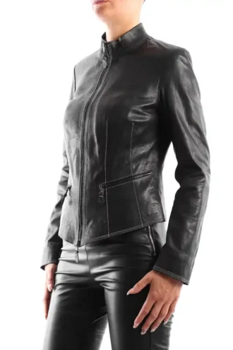Italian handmade Women soft genuine lambskin leather jacket color black