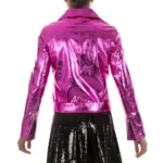 talian handmade Women soft genuine lambskin lamb leather biker jacket slim fit color Metallic hot pink Fuchsi