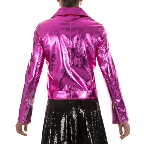 talian handmade Women soft genuine lambskin lamb leather biker jacket slim fit color Metallic hot pink Fuchsi