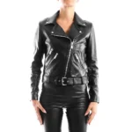 Italian handmade Women genuine leather biker jacket slim fit smooth black