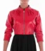Italian handmade Women genuine leather cropped bomber jacket beautiful red