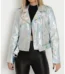 Women's Silver Holographic Foil Slim Fit Motorcycle Biker Leather Jacket, Women's Silver Leather Jacket, White Leather Jacket for Women