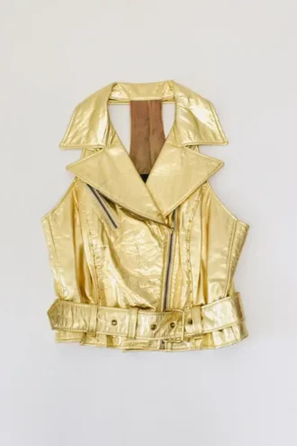 Amazing Vintage Studded Gold Leather Biker Vest