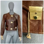 Vintage 1989 MOSCHINO CHEAP and CHIC Lock Key Brown Leather Cropped Jacket