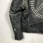 VERY RARE!! Vintage 1992 Moschino Iconic PEACE Studded Punk Double Collar Full Leather Jacket