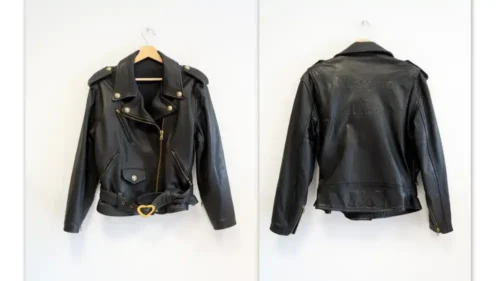 Moschino Cheap chic leather jacket, black subtitles jacket biker, Nessuno e perfecto vintage leather jacket,