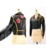 Vintage 90s Black Leather Jacket by Moschino Cheap & Chic with Fringe Red Roses Flowers