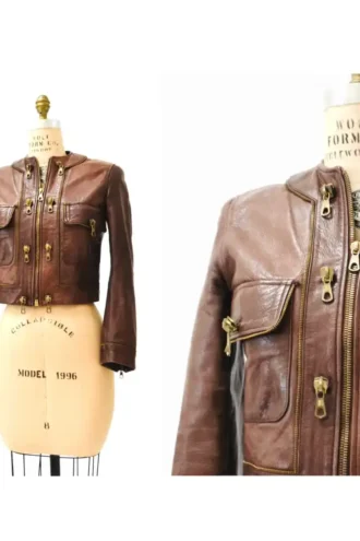 Vintage Moschino Brown Leather Jacket With Zipper Trim Cheap and Chic Made in Italy