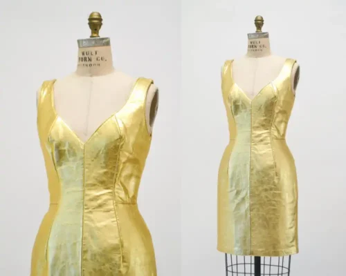 90s Metallic Gold Leather Dress by Michael Hoban North Beach Leather