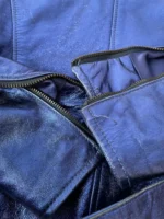 Italian Metallic Blue Leather Jacket Cafe Racer Motocycle Jacket Vintage Y2K Ladies Leather Jacket Belt
