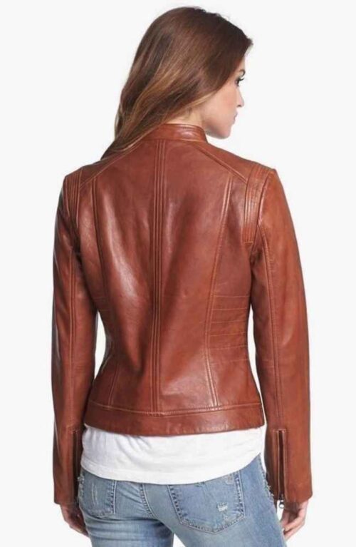 Alishbah Women's Leather Jacket Bomber Biker Genuine Lambskin Leather Jacket for Women Tan Brown