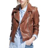 Women Brown Vintage Style Motorcycle Leather Jacket | New Women Genuine Slim Fit Biker Sheepskin Leather Jacket