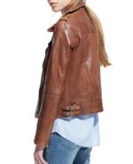 Women Brown Vintage Style Motorcycle Leather Jacket | New Women Genuine Slim Fit Biker Sheepskin Leather Jacket