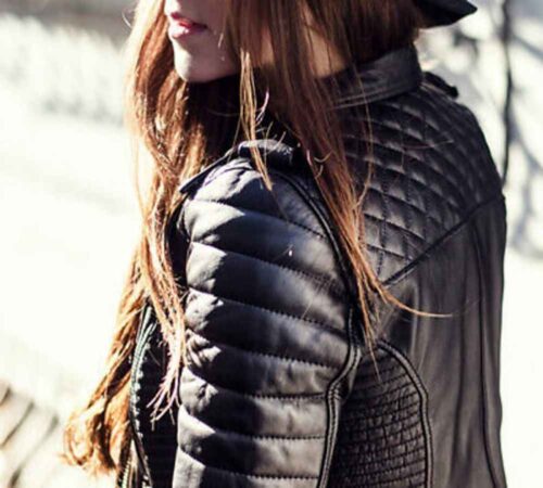 Women's Black Quilted Real Leather Short Jacket - Fashionable and Warm Outwear