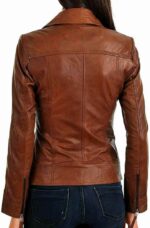 Women's Genuine Lambskin Leather Motorcycle Jacket Christmas Brown Stylish Coat