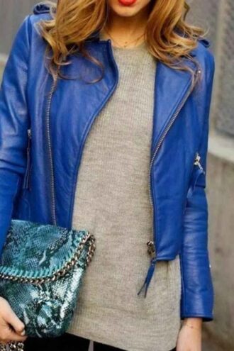Women's Royal Blue Genuine Lambskin Soft Leather Biker Jacket, Real Lambskin Leather Moto Jacket For Her, Ladies Blue Jacket, Mothers Gift