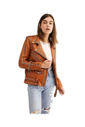 Women's Studded Leather Jacket Spiked Jackets Motorbike Studded Jacket Fashion Leather Jackets 