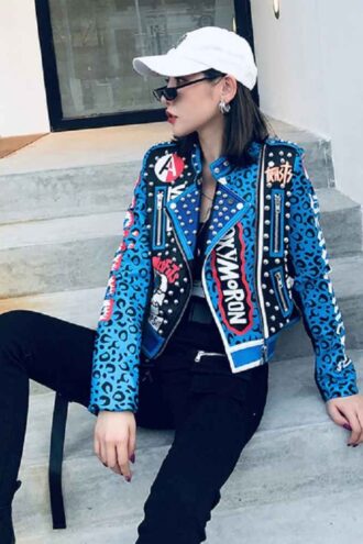 Cocktail Parties Women Handmade Studded Zippered Cowhide Leather Motorbike Fashion Punk Jacket