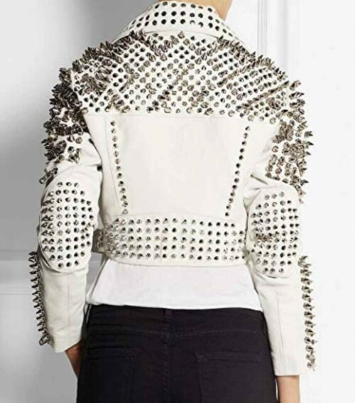 Handmade Women Studded Conical Spike Studs Leather Jacket