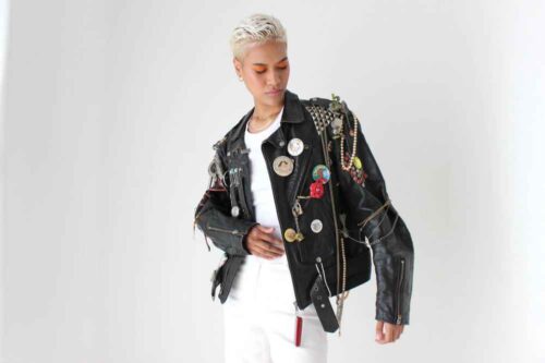 Punk Artefact! 80s Leather Lethal Cinematic Moto Jacket with 100 Amazing Charms, Badges, Studs & Embellishments