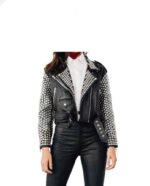 New Woman Punk Black Silver Studded Brando Cowhide Leather Jacket