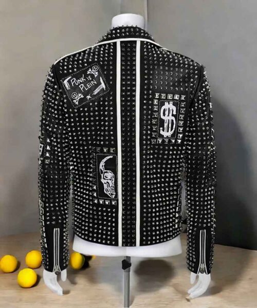 Punk Rock Studded Leather Jacket-Handmade Steampunk Silver Studded Leather Jacket Men- Black Christmas Jacket