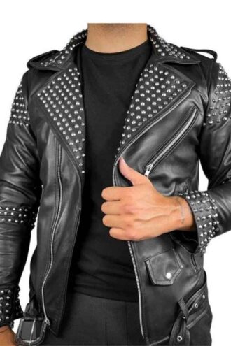 Handmade Men Leather Jacket - Italian Leather - Studded Leather Jacket - Men Spiked Leather Jacket - Black Spiked Jacket