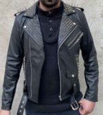 Handmade Brando Gothic Spike Studded Genuine Cowhide Leather Shoulder Epaulets Men Fashion Belted Punk Jacket