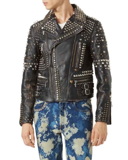 Men's Biker Studded Stylish Magnificent Leather Jacket