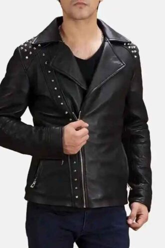 Men's stud leather jacket biker punk leather jacket spiked leather jacket bomber leather jacket